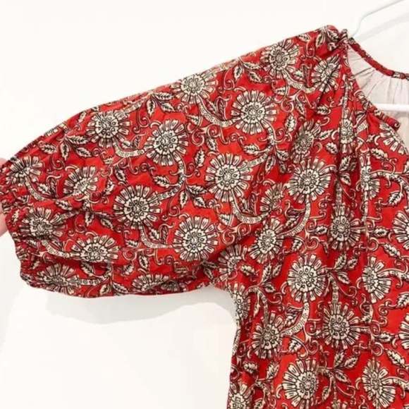 Clara The Label Red & Cream Floral Block Print Puff Sleeve Dress M - Picture 5 of 7